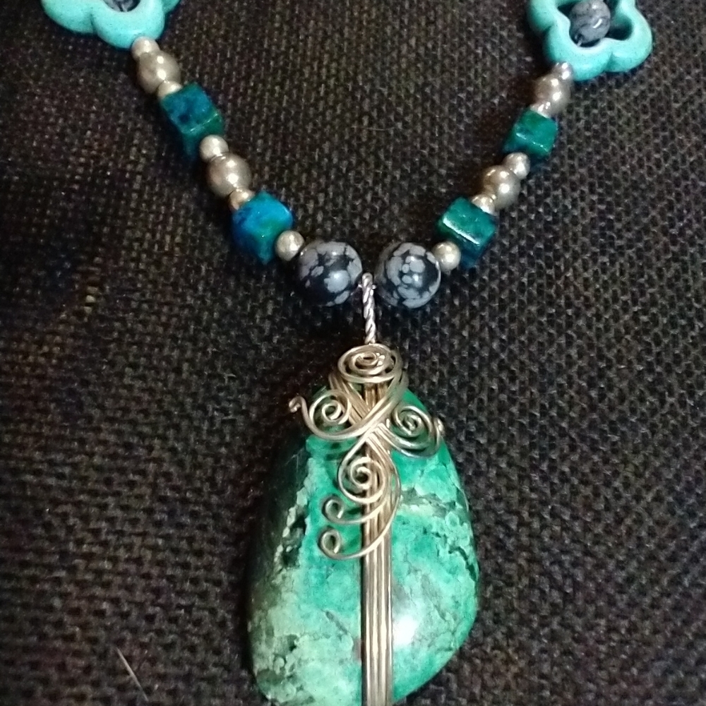 MEN'S- 9.99 BEADING/ DARK BLUE MOJAVE' TURQUOISE/SNOW FLAKE OBSIDIAN/TURKISH TU…